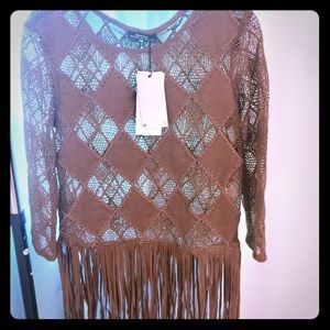 Bershka Suede fringe western top NWT